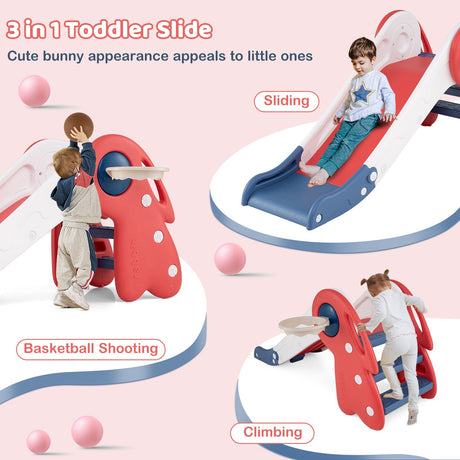 Tobogán 3 en 1 para niños pequeños, con aro y pelota de baloncesto