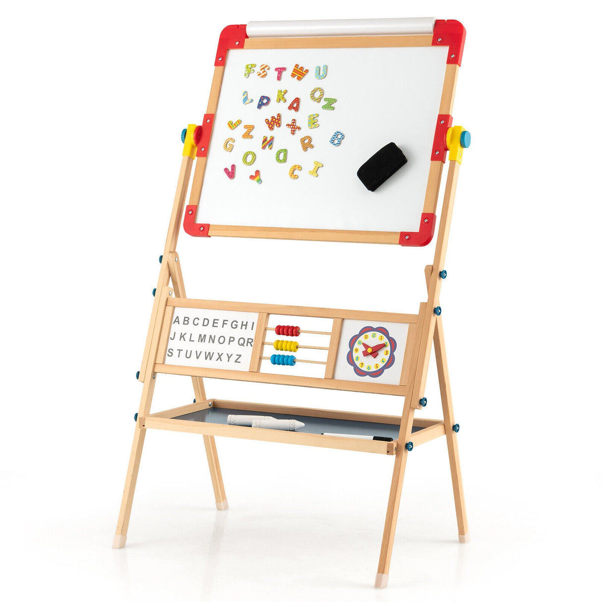 Caballete de arte de madera 3 en 1 para niños con rollo de papel para dibujar