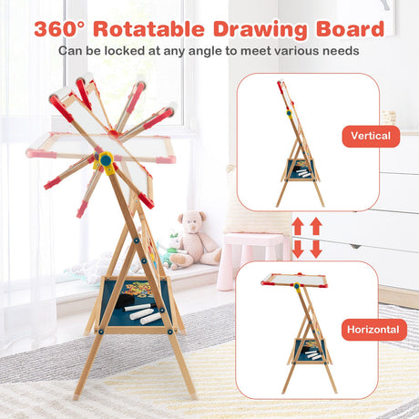 Caballete de arte de madera 3 en 1 para niños con rollo de papel para dibujar