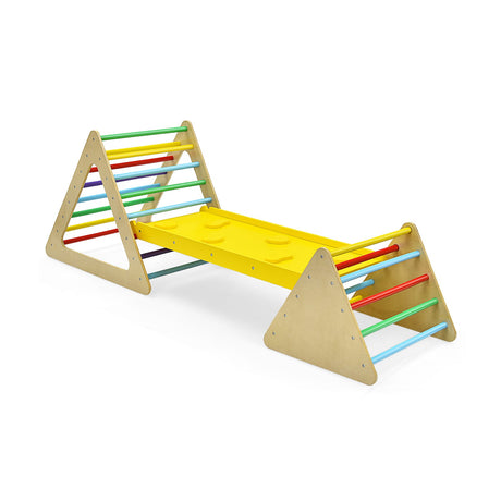 Set de madera 3 en 1 de 2 trepadores triangulares con rampa para tobogán