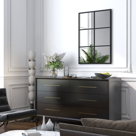 Espejo de pared decorativo de 3 capas con marco de metal para comedor/sala de estar - Negro