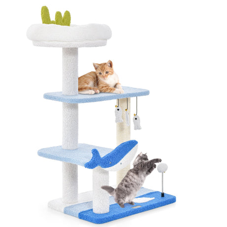 Torre para gatos de 3 niveles con postes rascadores cubiertos de sisal - Azul