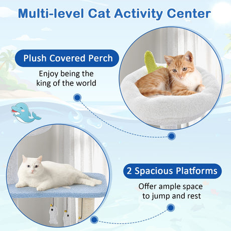 Torre para gatos de 3 niveles con postes rascadores cubiertos de sisal - Azul