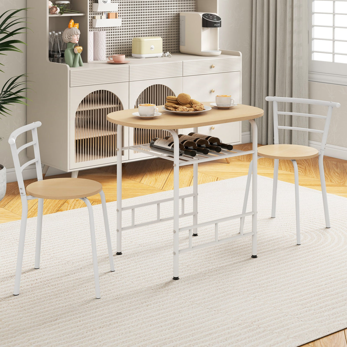 3 pcs Home Kitchen Bistro Pub Dining Table 2 Chairs Set