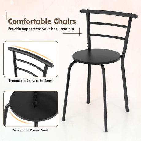 Juego de mesa de comedor de 3 piezas y 2 sillas para cocina, bistró, pub y hogar