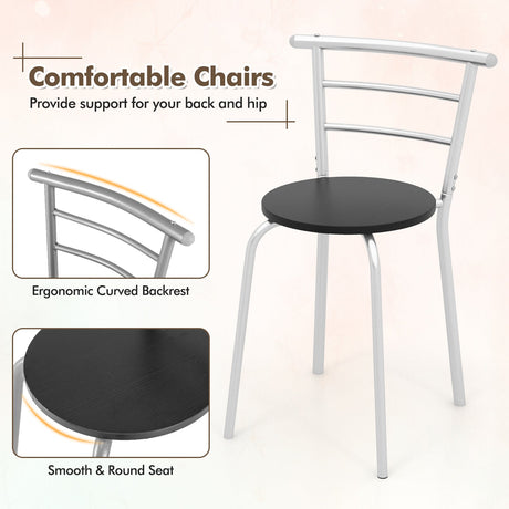 Juego de mesa de comedor de 3 piezas y 2 sillas para cocina, bistró, pub y hogar
