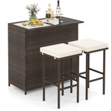 Juego de comedor de 3 piezas para patio de mimbre de ratán con mesa y taburetes - Turquesa