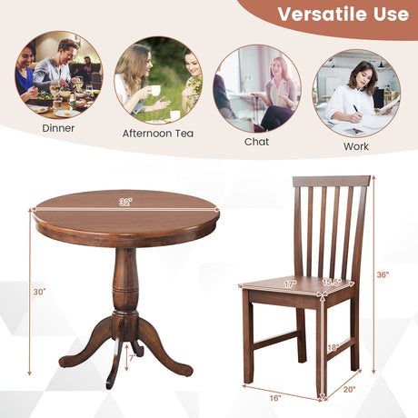 Juego de 3 piezas de mesa y sillas de comedor de madera para cafetería, cocina, sala de estar