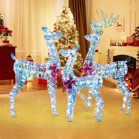 Familia de renos navideños iluminados de 3 piezas grandes