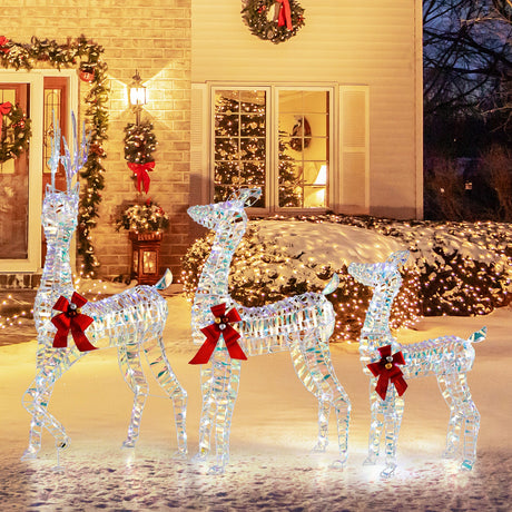 Familia de renos navideños iluminados de 3 piezas grandes