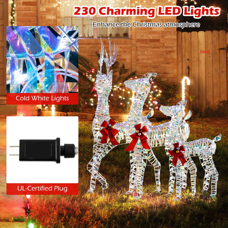 Familia de renos navideños iluminados de 3 piezas grandes
