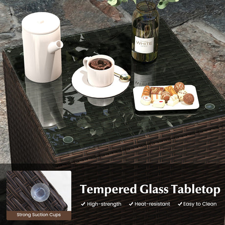 Juego de conversación de 3 piezas para exteriores con asientos acolchados y mesa con tablero de cristal