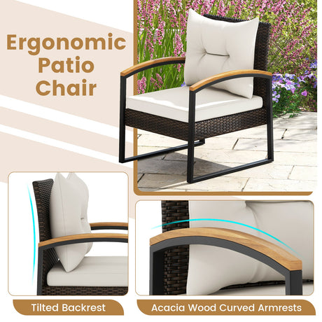 Juego de conversación de 3 piezas para patio con apoyabrazos y tablero de mesa de madera maciza de acacia - Blanco