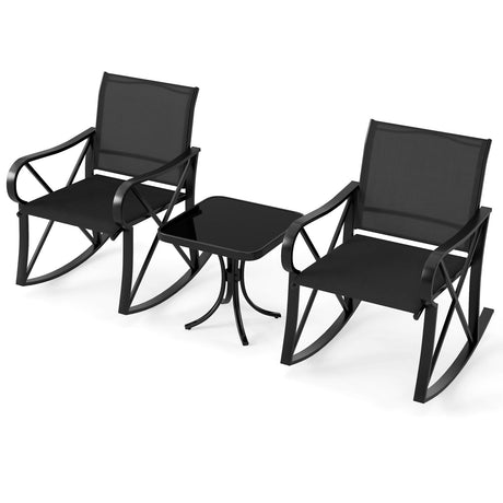 Juego de mecedoras para patio de 3 piezas con movimiento suave, juego de bistró con sillas mecedoras para exteriores