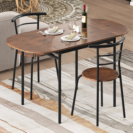 Juego de comedor de 3 piezas con 2 sillas y mesa de cocina moderna para espacios pequeños - Marrón