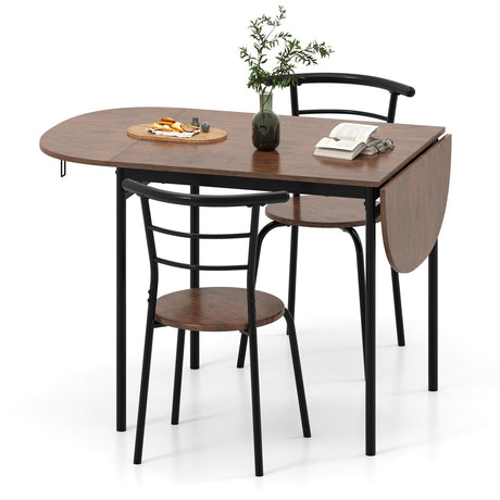 Juego de comedor de 3 piezas con 2 sillas y mesa de cocina moderna para espacios pequeños - Marrón