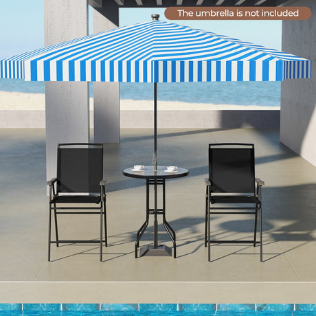 Juego de 3 taburetes de bar para exterior con mesa DPC y orificio para sombrilla, para piscina - Negro