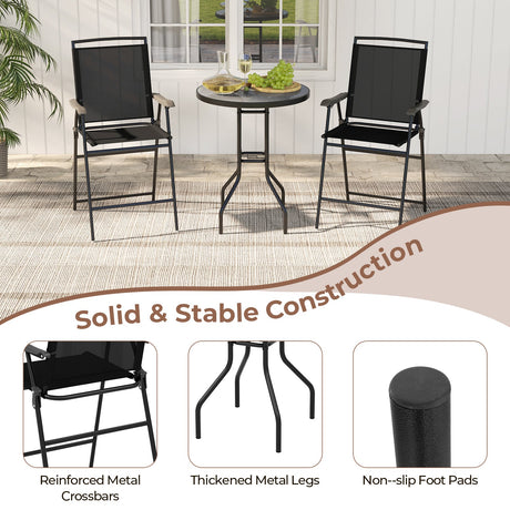 Juego de 3 taburetes de bar para exterior con mesa DPC y orificio para sombrilla, para piscina - Negro