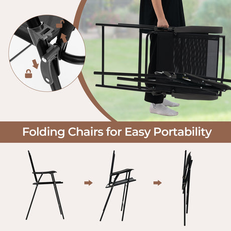 Juego de 3 taburetes de bar para exterior con mesa DPC y orificio para sombrilla, para piscina - Negro