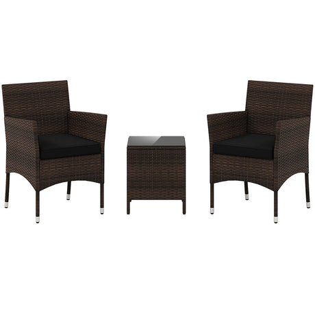 Juego de conversación de 3 piezas para exteriores con asientos acolchados y mesa con tablero de cristal