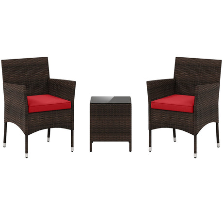 Juego de conversación de 3 piezas para exteriores con asientos acolchados y mesa con tablero de cristal
