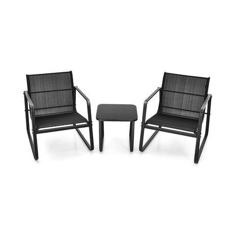 Juego de 3 Muebles de Bistró para Patio con Mesa de Vidrio Jardín Terraza-Negro