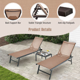Set de 3 piezas de tumbona y mesa para patio, para piscina o jardín