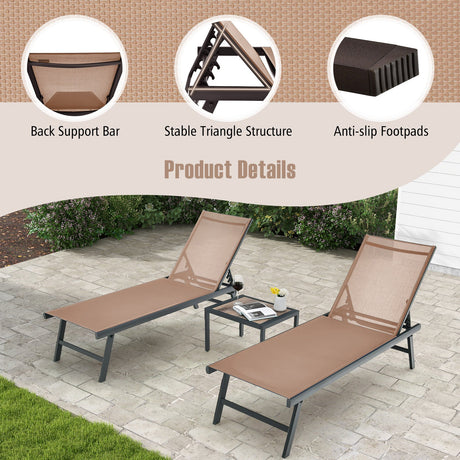 Set de 3 piezas de tumbona y mesa para patio, para piscina o jardín