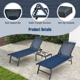 Set de 3 piezas de tumbona y mesa para patio, para piscina o jardín