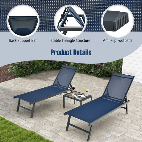 Set de 3 piezas de tumbona y mesa para patio, para piscina o jardín