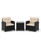 Juego de muebles de patio de 3 piezas con mesa de centro de cristal templado