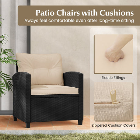 Juego de muebles de patio de 3 piezas con mesa de centro de cristal templado