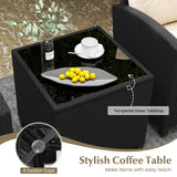 Juego de muebles de patio de 3 piezas con mesa de centro de cristal templado