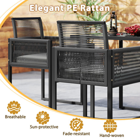 Juego de mesa y sillas de 3 piezas para patio con cubierta de vidrio templado para porche/jardín trasero - Blanco