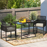 3 Pieces Patio Tempered Glass Top Table and Chairs Set for Porch Backyard-White