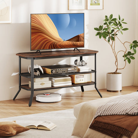 Mueble de TV/Mesa consola de 3 niveles con estante de malla de almacenamiento-Marrón rústico