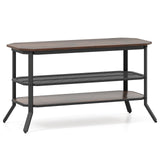 3-tier Console Table TV Stand with Mesh Storage Shelf-Rustic Brown