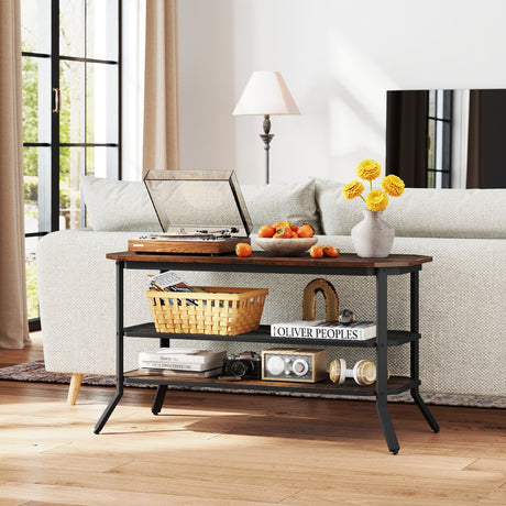 Mueble de TV/Mesa consola de 3 niveles con estante de malla de almacenamiento-Marrón rústico