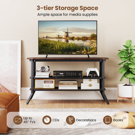 Mueble de TV/Mesa consola de 3 niveles con estante de malla de almacenamiento-Marrón rústico
