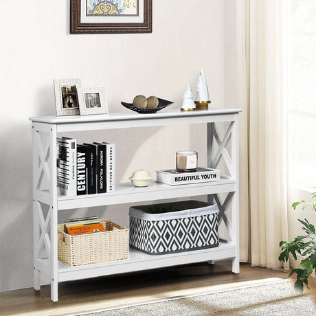 Mesa auxiliar decorativa de sofá con diseño en X y 3 niveles