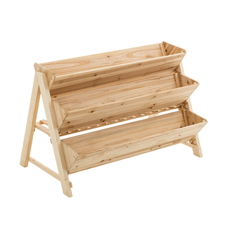 Jardinera elevada vertical de madera de 3 niveles con estante de almacenamiento