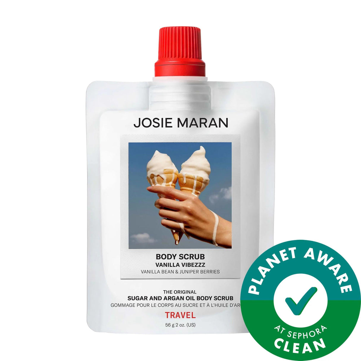 Josie Maran Mini Vanilla Vibezzz - Refillable Argan Oil & Sugar Body Scrub for Softer Skin