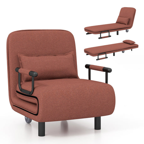 Sofá cama convertible 3 en 1 con respaldo ajustable de 5 posiciones y cojín lumbar