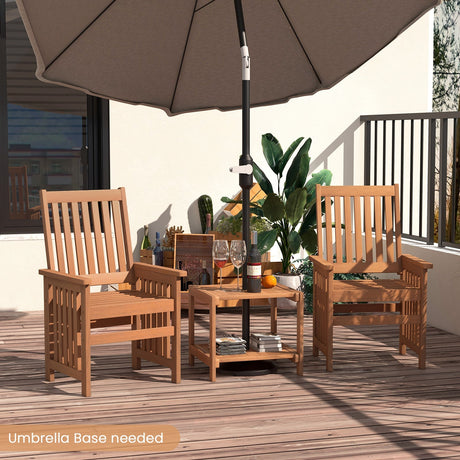 Juego de muebles de patio de 3 piezas con agujero para sombrilla de 3,81 cm