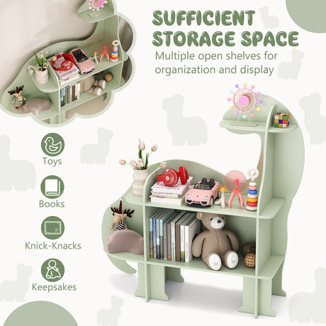 Estantería infantil de 3 niveles con diseño de dinosaurio para niños - Verde