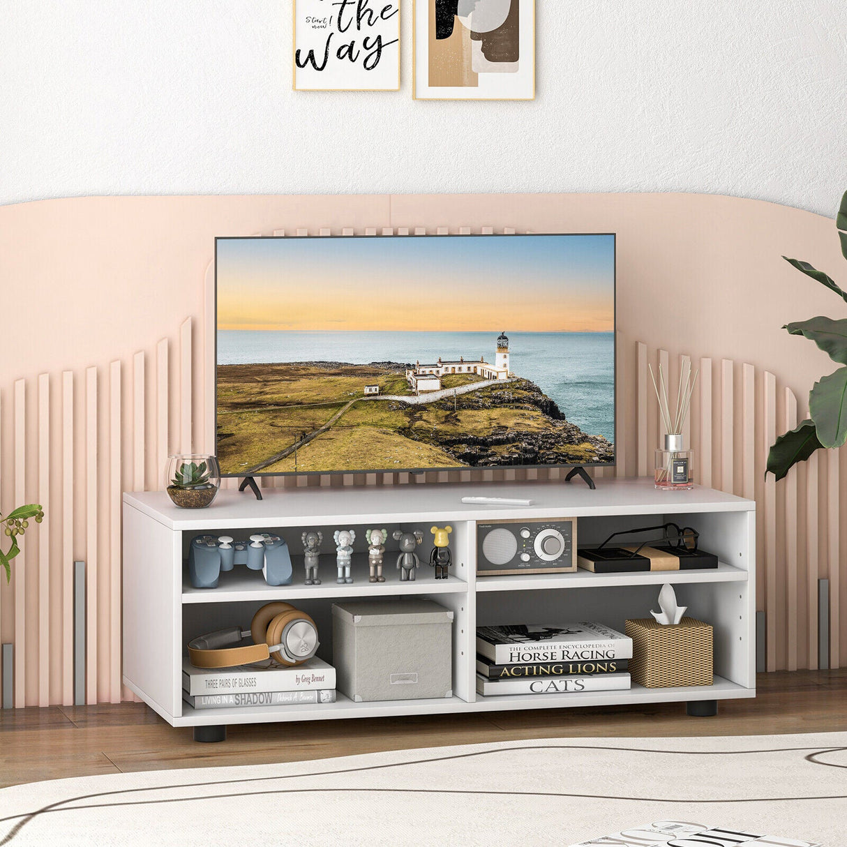 Mueble de TV de 4 cubos para televisores de hasta 45 pulgadas con estantes ajustables en 5 posiciones - Blanco