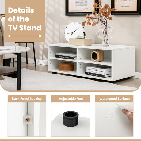 Mueble de TV de 4 cubos para televisores de hasta 45 pulgadas con estantes ajustables en 5 posiciones - Blanco