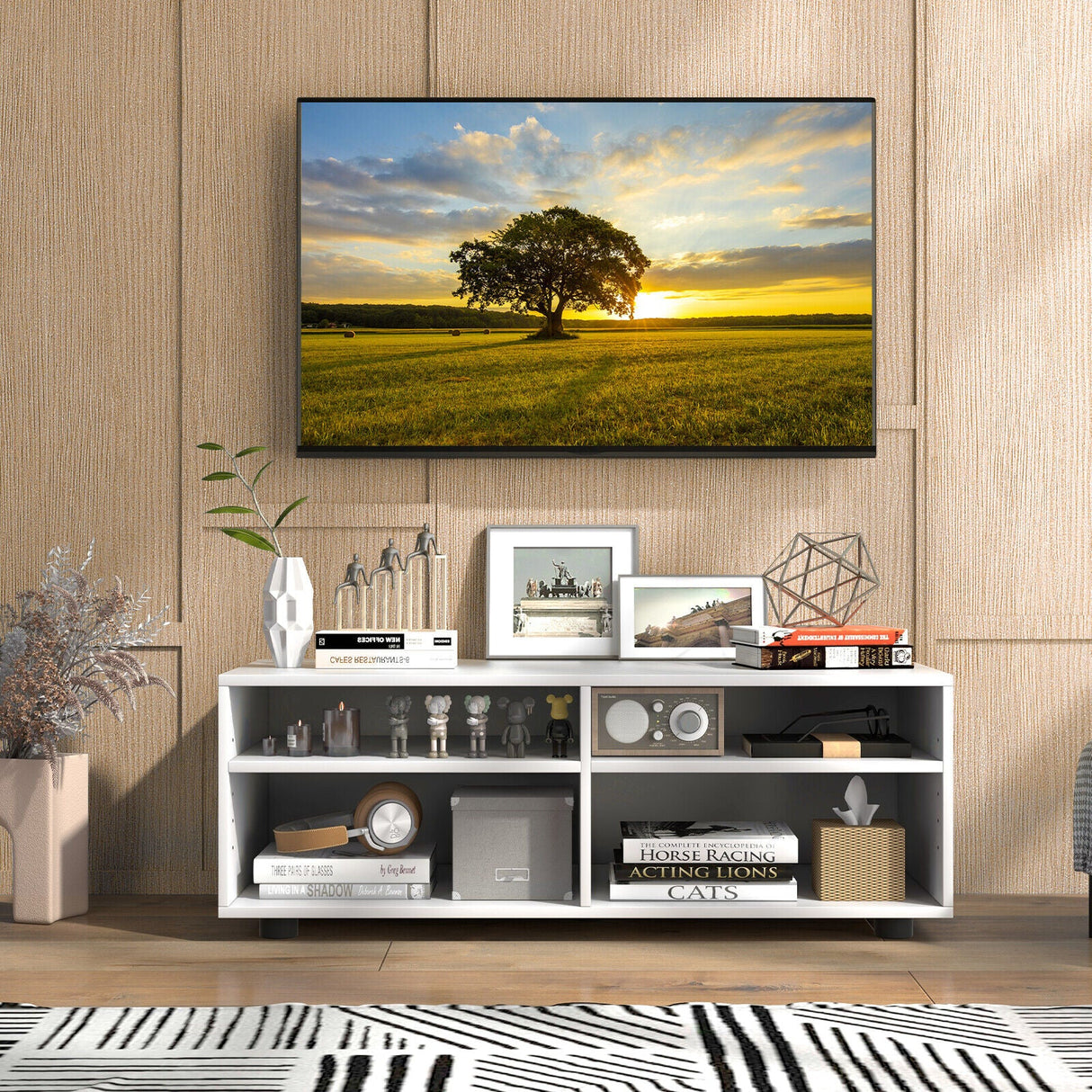 Mueble de TV de 4 cubos para televisores de hasta 45 pulgadas con estantes ajustables en 5 posiciones - Blanco