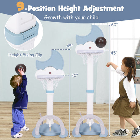 4-In-1 Kids Basketball Hoop with Moon-shaped Electronic Scoreboard and Play Set-Blue