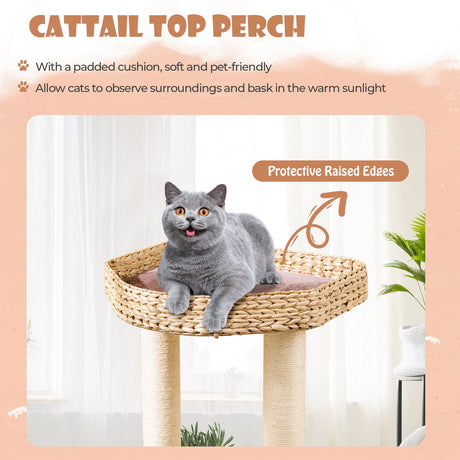 Torre para gatos de 4 niveles con postes rascadores, condominio y cojines lavables - Café